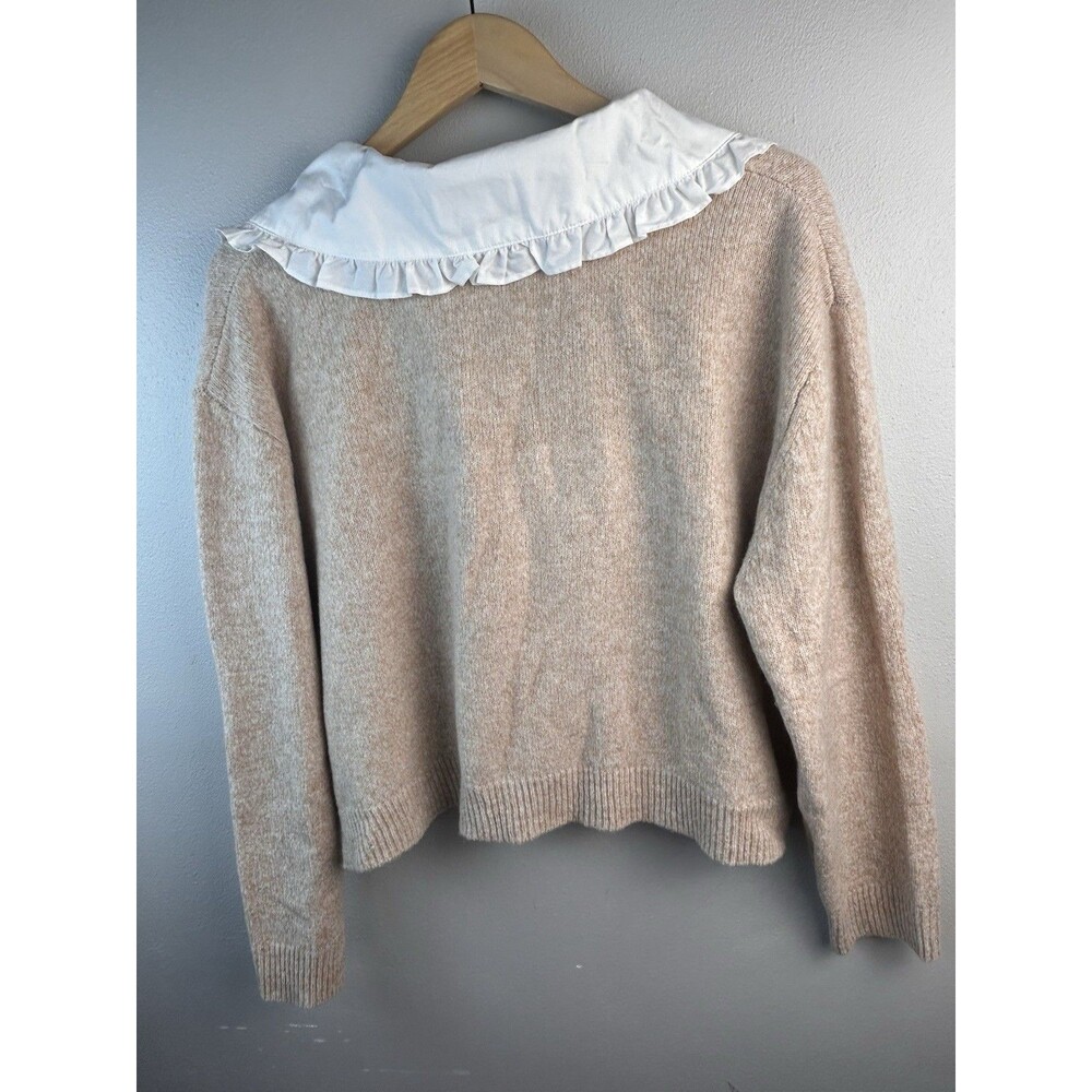 Anthropolgie Ruffled Knit Crop Sweater Peter Pan Color Button Down SIze L NWT - Picture 8 of 8